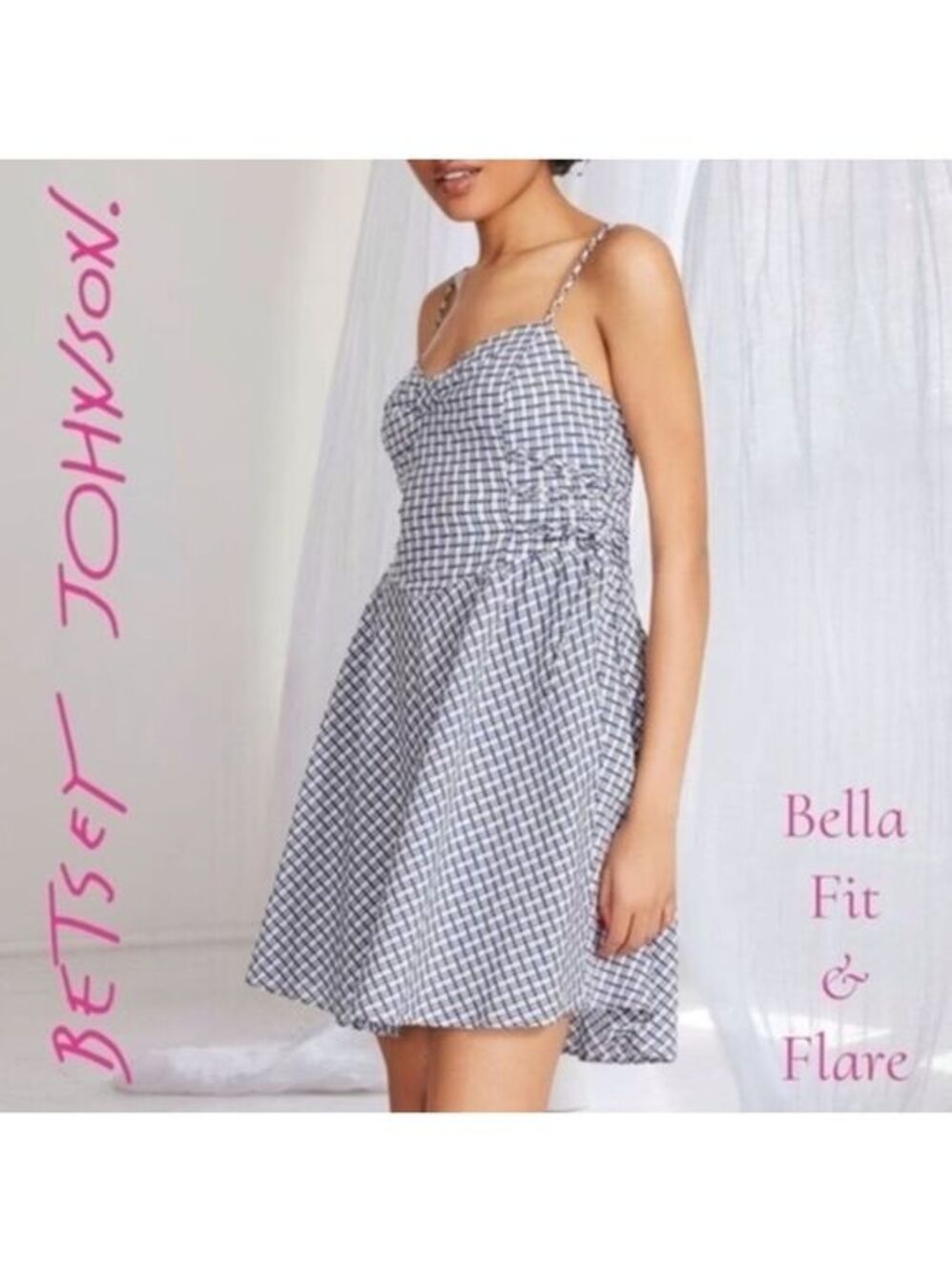 BETSEY JOHNSON NWT Bella Plaid-Frocked Dot Sleeveless Fit & Flare Minidress/XL